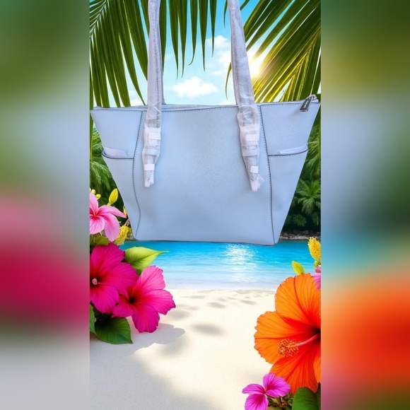 Michael Kors Charlotte Large Top Zip Shoulder Tote Bag Vista Blue (NWT) - Picture 9 of 12
